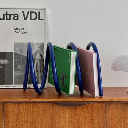 Royelux Modern Metal Loop Book & Magazine Display Organizer - Nordic Tabletop Rack