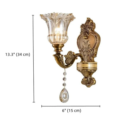 RoyaleGlow Antique Brass Wall Light - Retro Crystal Glass Dual Head Lamp for Living Room