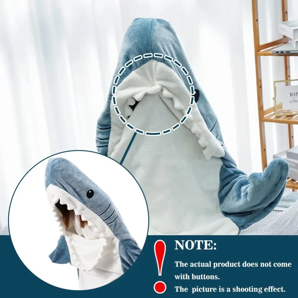 Shark Blanket Adult Cartoon Sleeping Bag Pajama Hooded Warm Flannel Funny Homewear Shark Onesie Sleeping Bag Winter Warm Blanket 2
