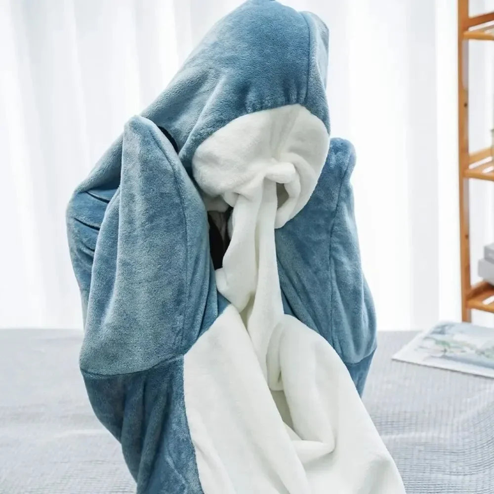 Shark Blanket Adult Cartoon Sleeping Bag Pajama Hooded Warm Flannel Funny Homewear Shark Onesie Sleeping Bag Winter Warm Blanket 3