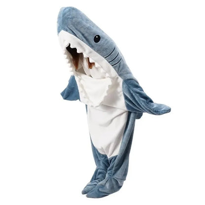 Shark Blanket Adult Cartoon Sleeping Bag Pajama Hooded Warm Flannel Funny Homewear Shark Onesie Sleeping Bag Winter Warm Blanket 6