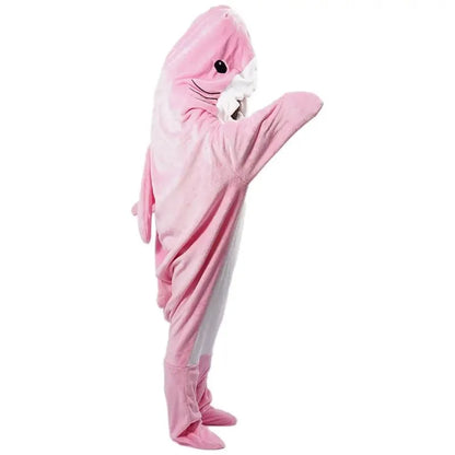 Shark Blanket Adult Cartoon Sleeping Bag Pajama Hooded Warm Flannel Funny Homewear Shark Onesie Sleeping Bag Winter Warm Blanket 7