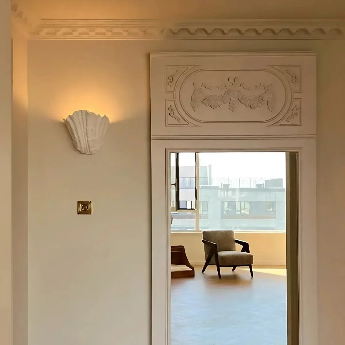RoyaleGlow Handcrafted Plaster Seashell Sconce - Organic Modern Wall Light