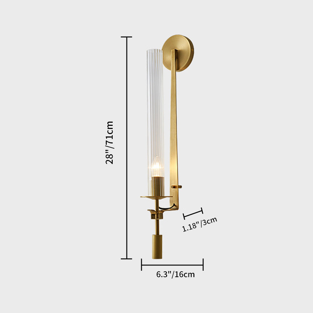 LuxRoyale French Brass Wall Lamp With Ribbed Glass Cylinder And Edison Bulb