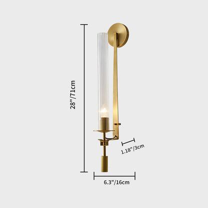 LuxRoyale French Brass Wall Lamp With Ribbed Glass Cylinder And Edison Bulb