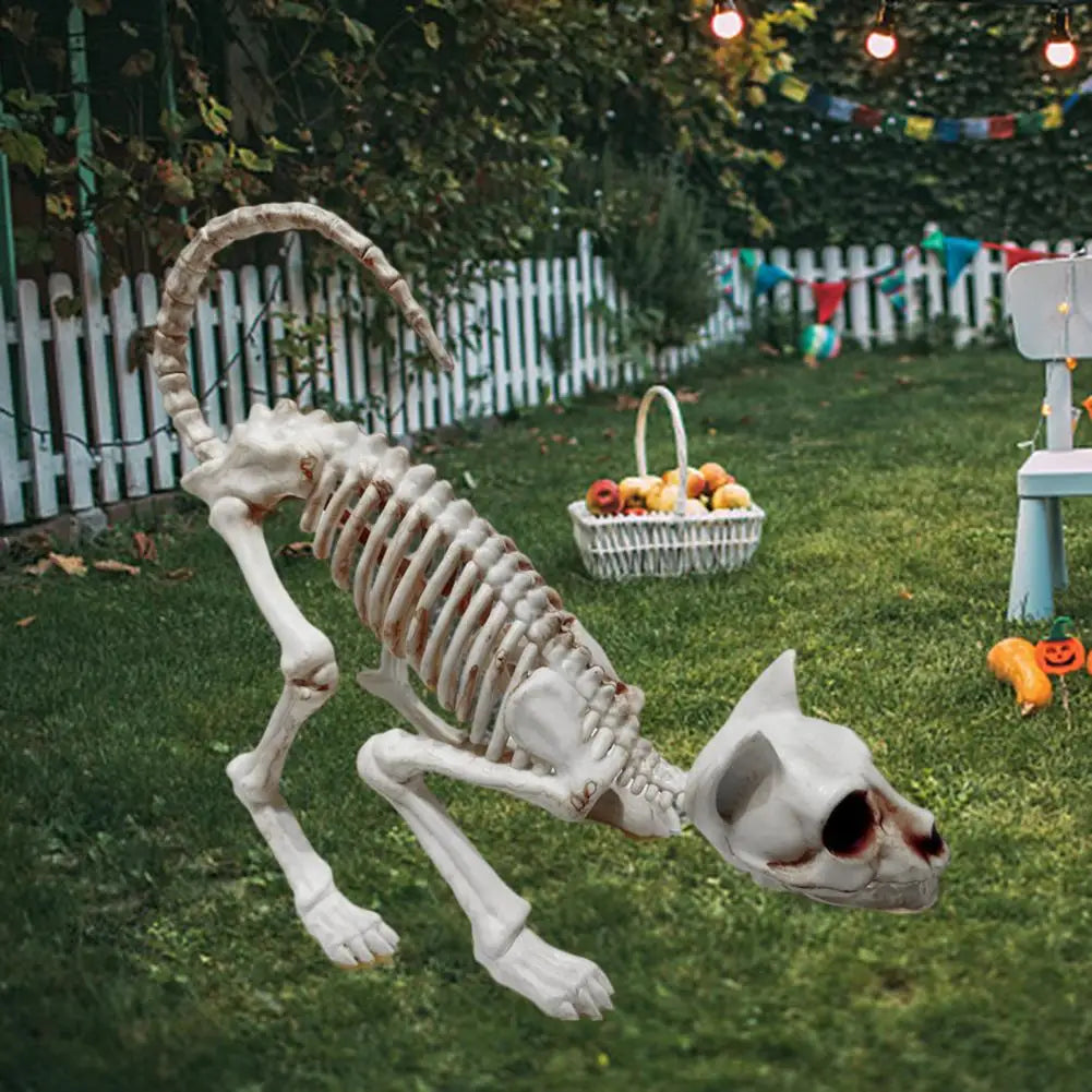 Skeleton Cat Decor Plastic Skeleton Ornament Decorative Creepy Animal Bones Yard Garden Decoration Festival Ambience 0