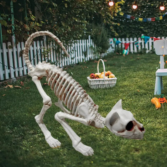 Skeleton Cat Decor Plastic Skeleton Ornament Decorative Creepy Animal Bones Yard Garden Decoration Festival Ambience 0