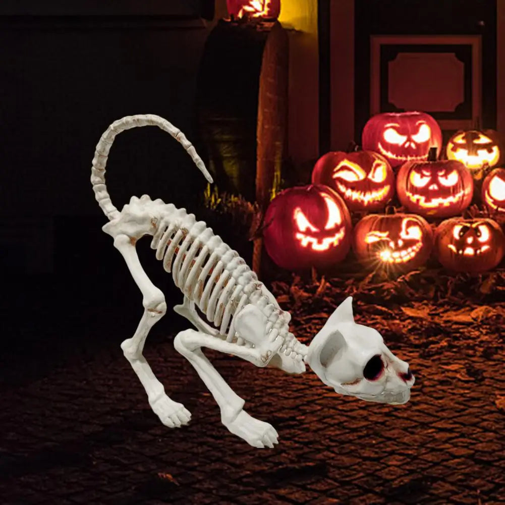 Skeleton Cat Decor Plastic Skeleton Ornament Decorative Creepy Animal Bones Yard Garden Decoration Festival Ambience 1