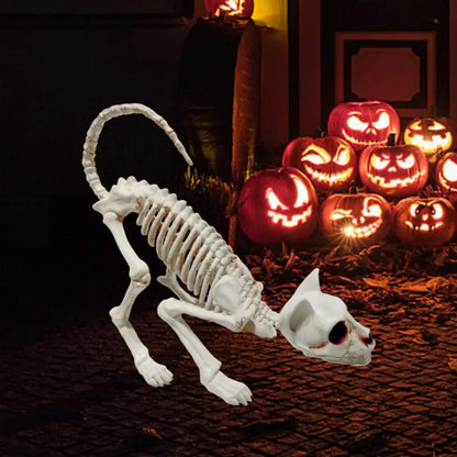 Skeleton Cat Decor Plastic Skeleton Ornament Decorative Creepy Animal Bones Yard Garden Decoration Festival Ambience 1