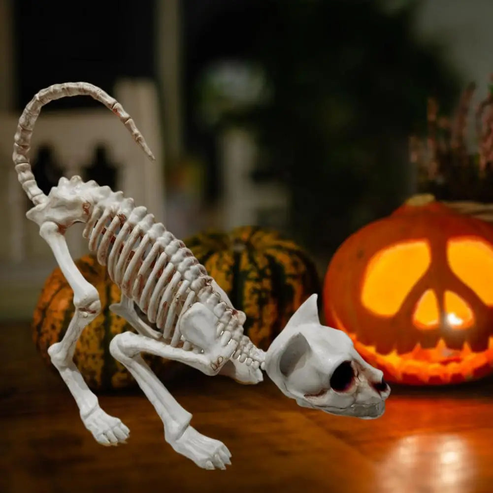 Skeleton Cat Decor Plastic Skeleton Ornament Decorative Creepy Animal Bones Yard Garden Decoration Festival Ambience 4