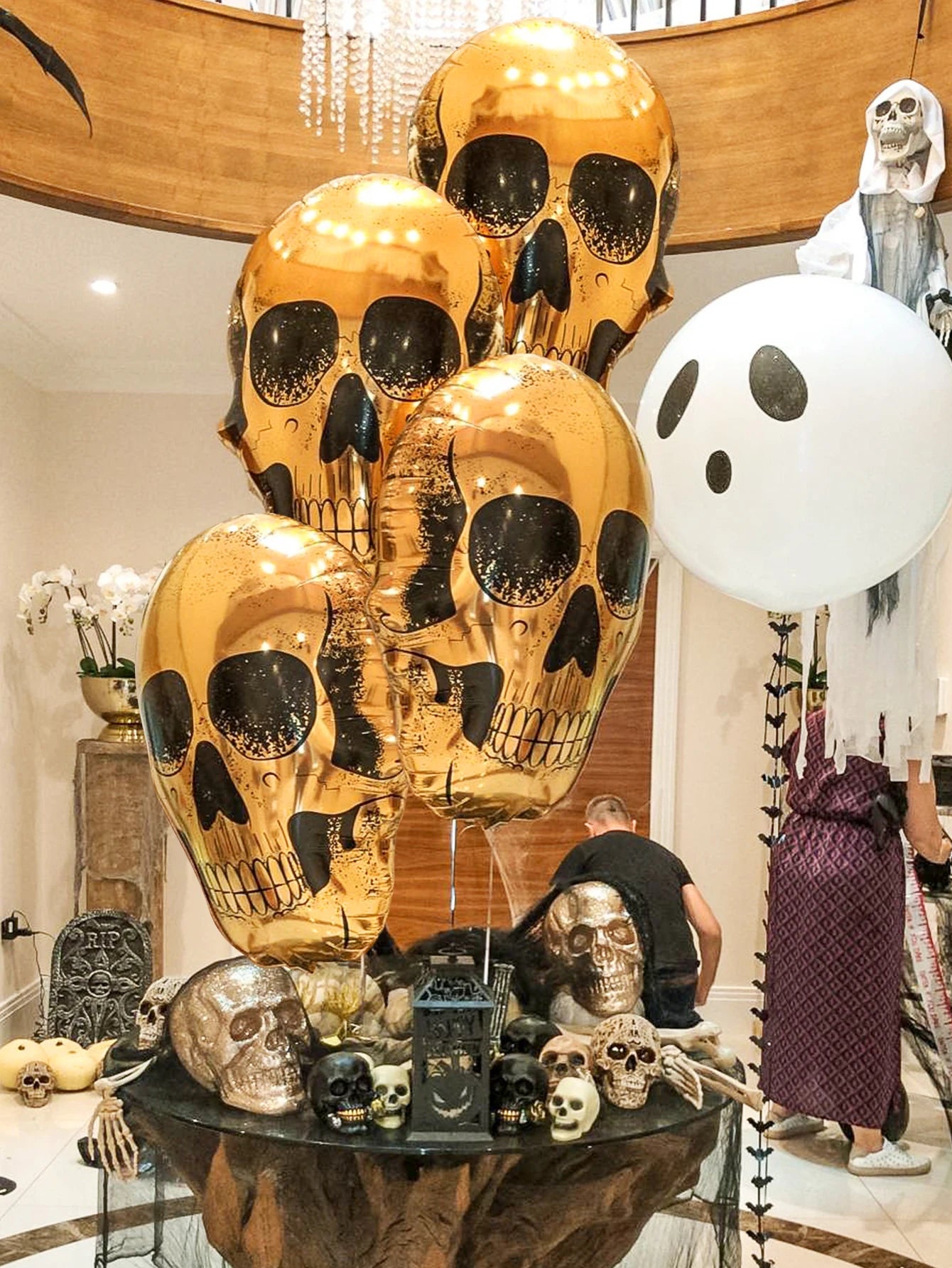 Skull Foil Balloon Halloween Decoration Ghost Party Day of the Dead Horror Party Decoration Haunted House Party Decoration 0