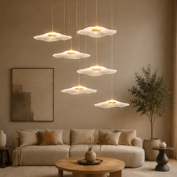 Small Acrylic Lotus Leaves LED Creative Modern Staircase Chandelier