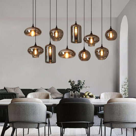 LuxRoyale Smokey Glass Pendant Light Modern Hanging Fixture for Kitchen Island - Royale Basic