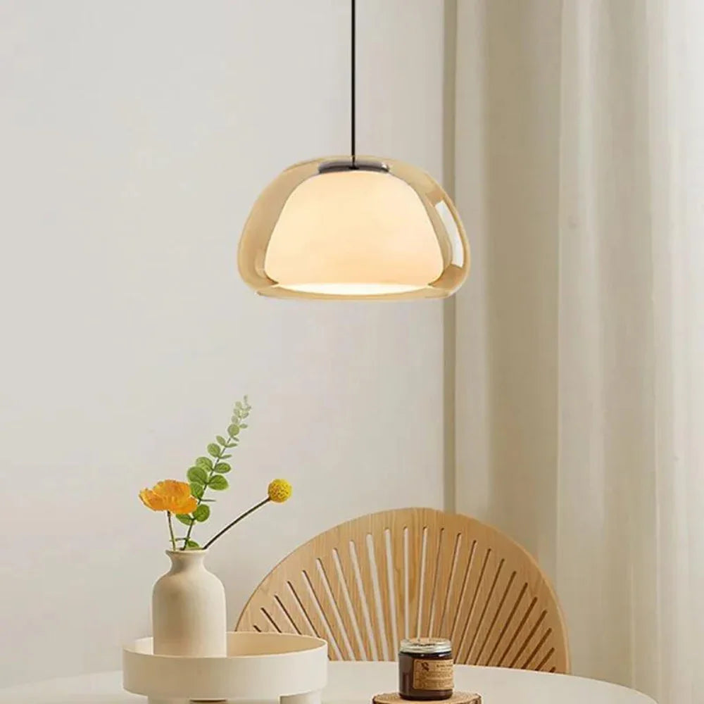RoyaleGlow Modern Glass Dome Pendant Light Minimalist Ceiling Lamp for Dining Room