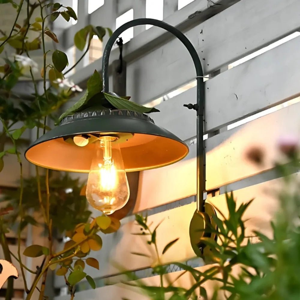 LuxRoyale Solar Wall Light Outdoor Vintage Inspired Iron Arm Glass Shade