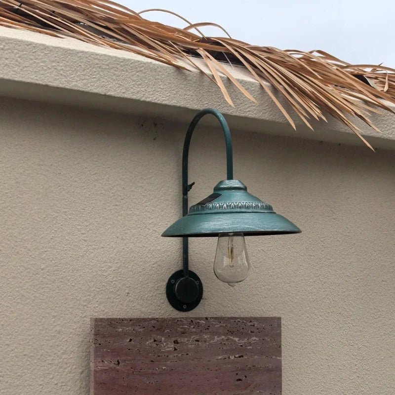 LuxRoyale Solar Wall Light Outdoor Vintage Inspired Iron Arm Glass Shade