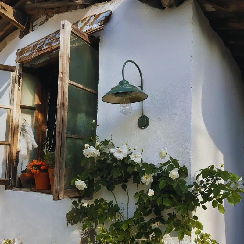 LuxRoyale Solar Wall Light Outdoor Vintage Inspired Iron Arm Glass Shade