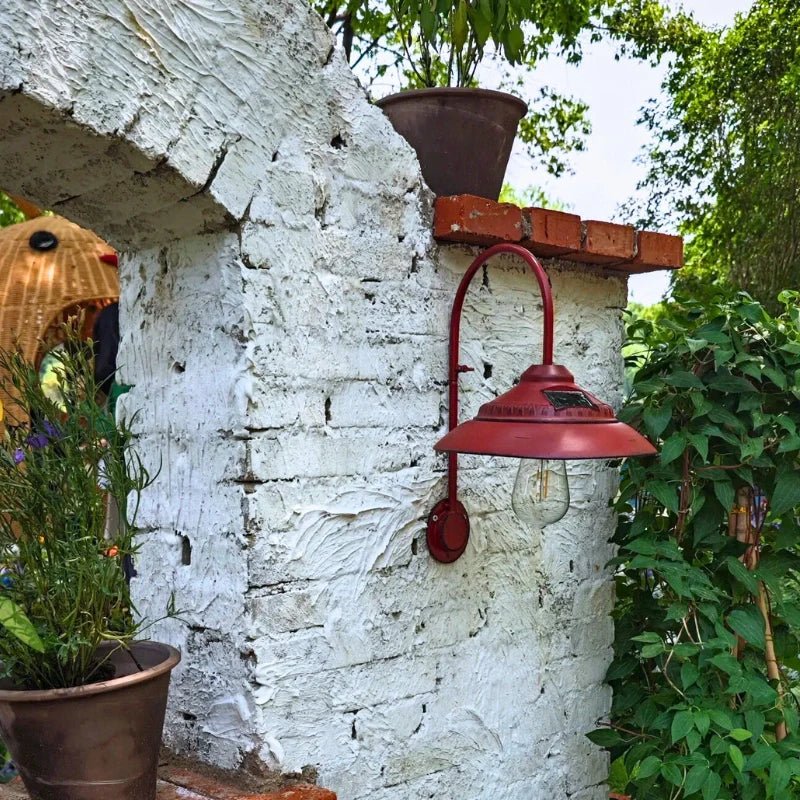 LuxRoyale Solar Wall Light Outdoor Vintage Inspired Iron Arm Glass Shade