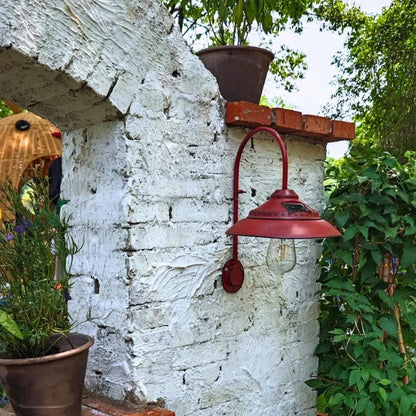 LuxRoyale Solar Wall Light Outdoor Vintage Inspired Iron Arm Glass Shade