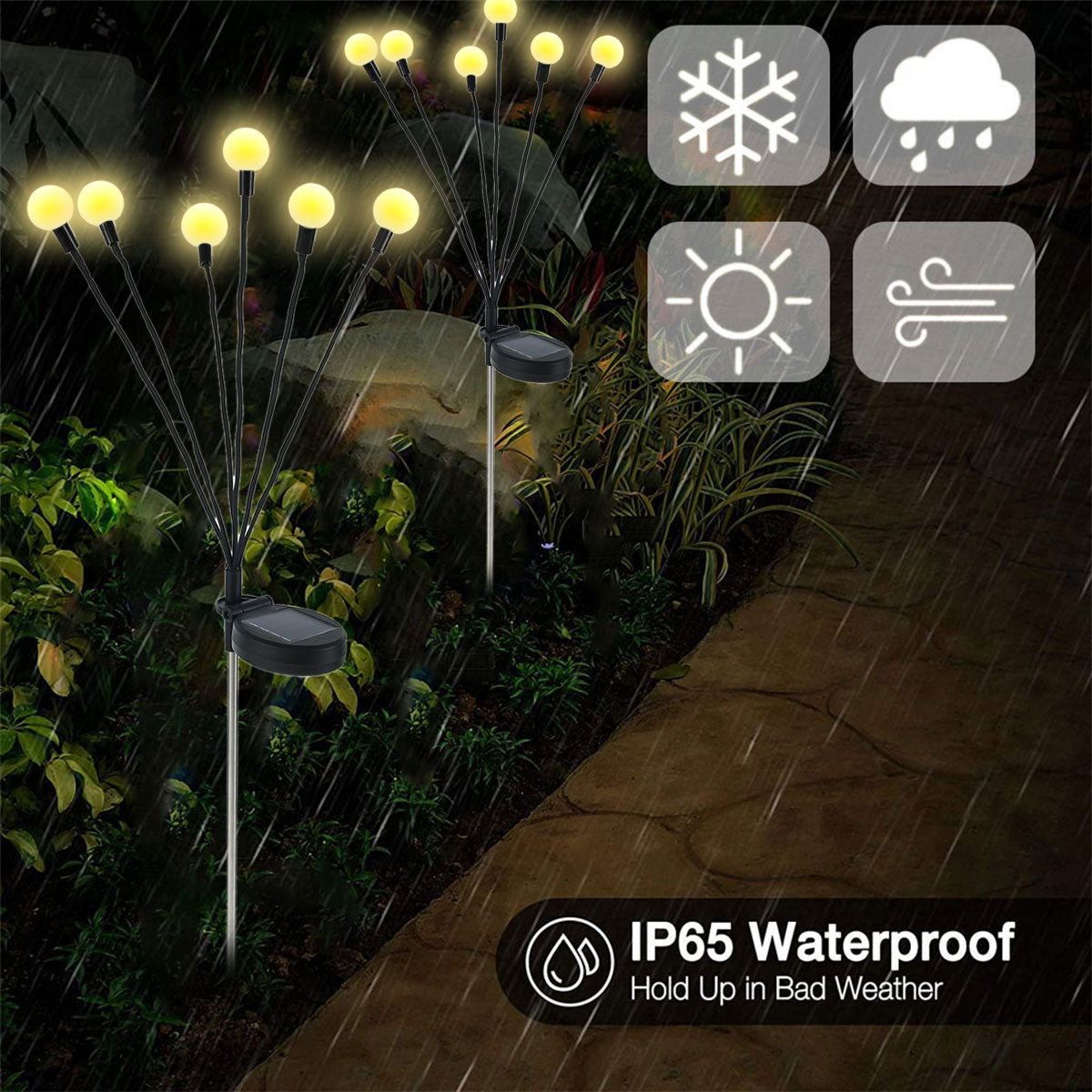 Lumora Solar Firefly Garden Lights - Swaying Warm White LED Outdoor Lighting - Warm White