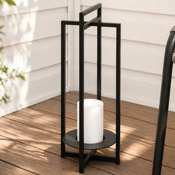 LuxRoyale 24" Solar Outdoor Lantern with Flickering LED Candle & Dusk-to-Dawn Sensor