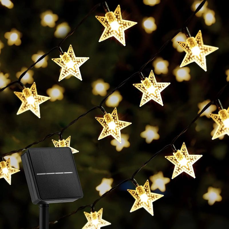 RoyaleGlow Solar Powered Waterproof Star String Lights - Outdoor LED Decoration - Star