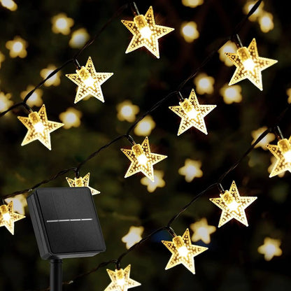 RoyaleGlow Solar Powered Waterproof Star String Lights - Outdoor LED Decoration - Star