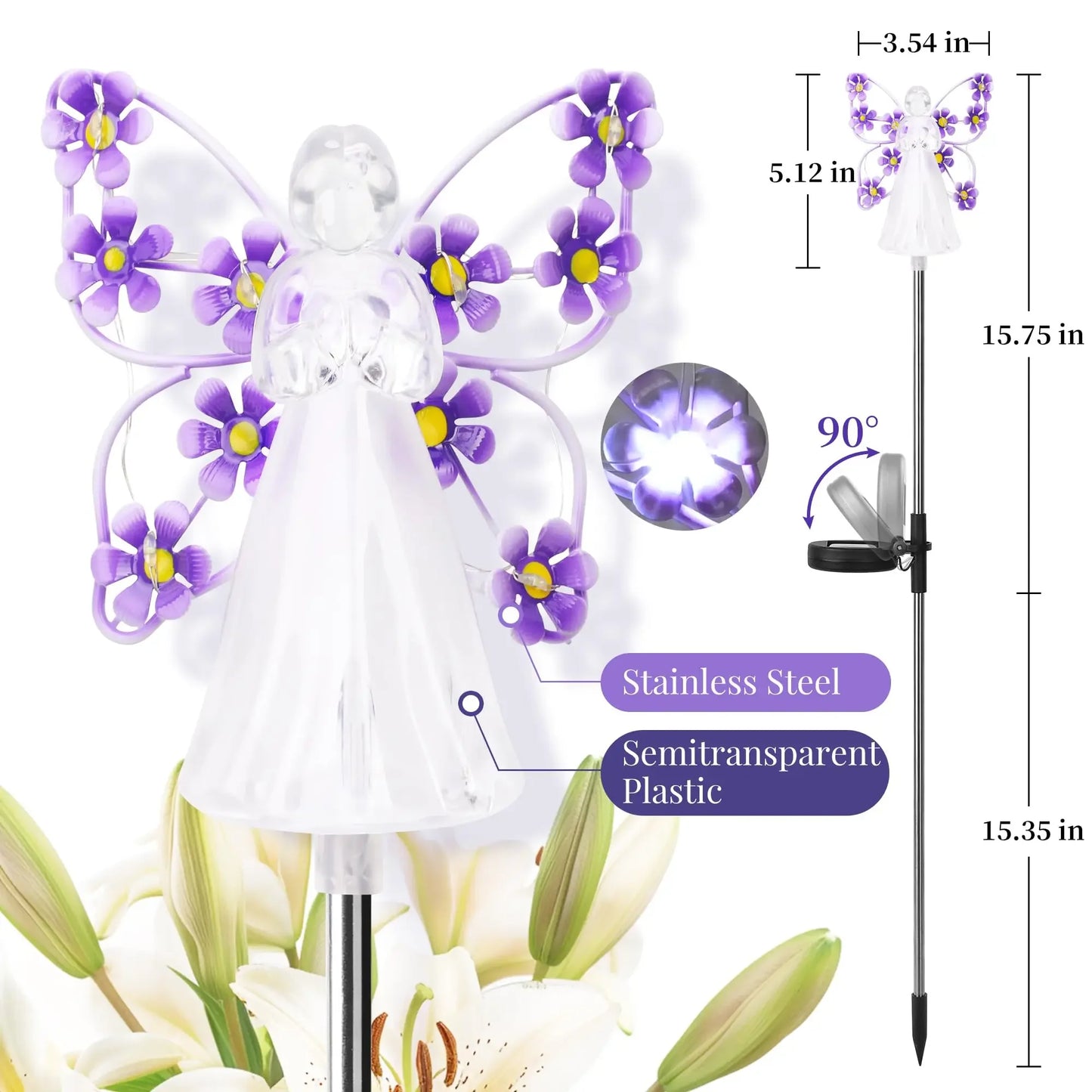 Solar Garden Light Angel Solar Landscape Decorative Light Outdoor Waterproof Solar Pathway Lights Grave Cemetery Sympathy Gift 2