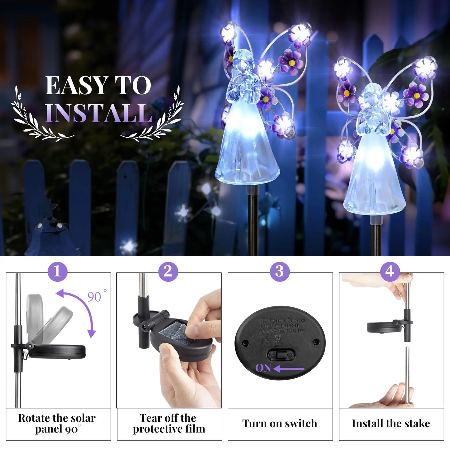 Solar Garden Light Angel Solar Landscape Decorative Light Outdoor Waterproof Solar Pathway Lights Grave Cemetery Sympathy Gift 4