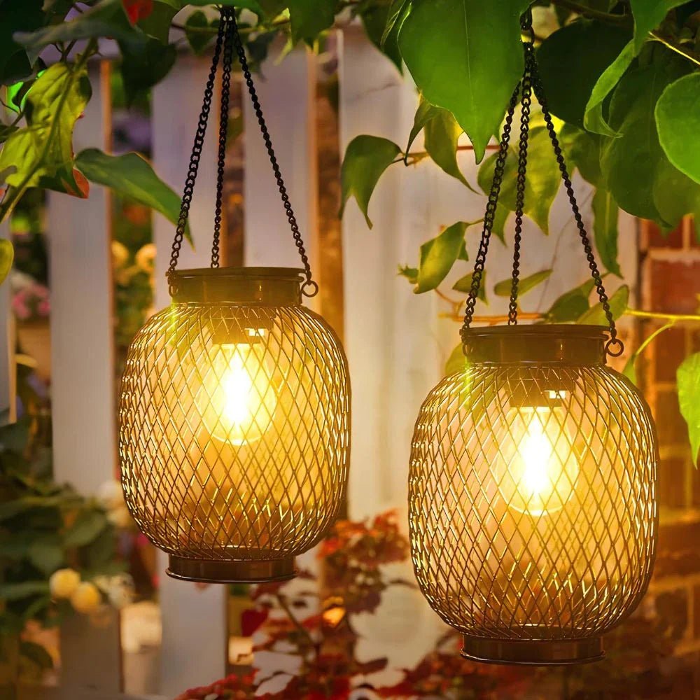 LuxRoyale Solar Powered Luminous Outdoor Lantern Black Mesh