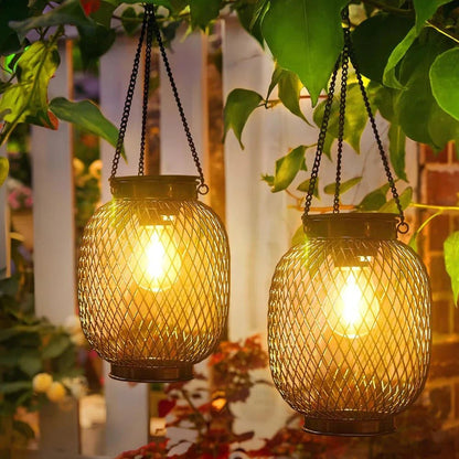 LuxRoyale Solar Powered Luminous Outdoor Lantern Black Mesh