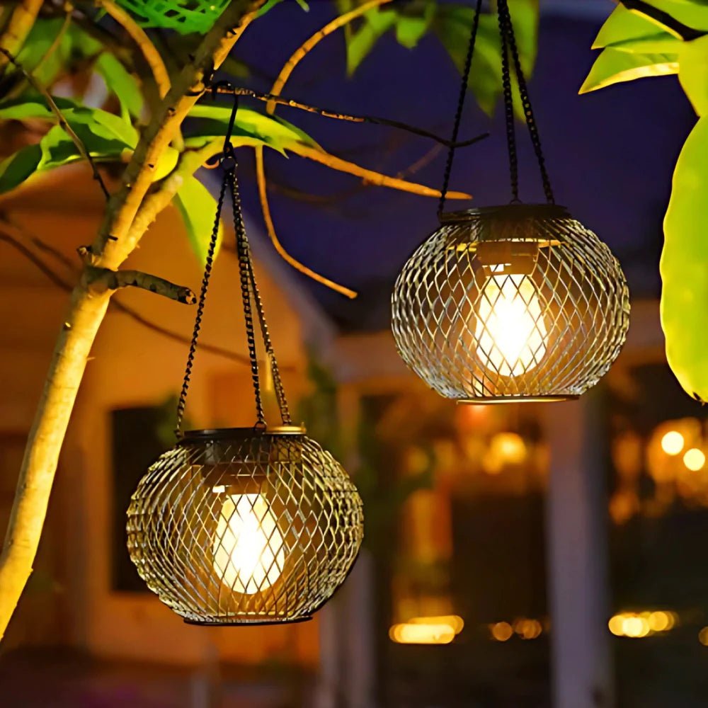 LuxRoyale Solar Powered Luminous Outdoor Lantern Black Mesh