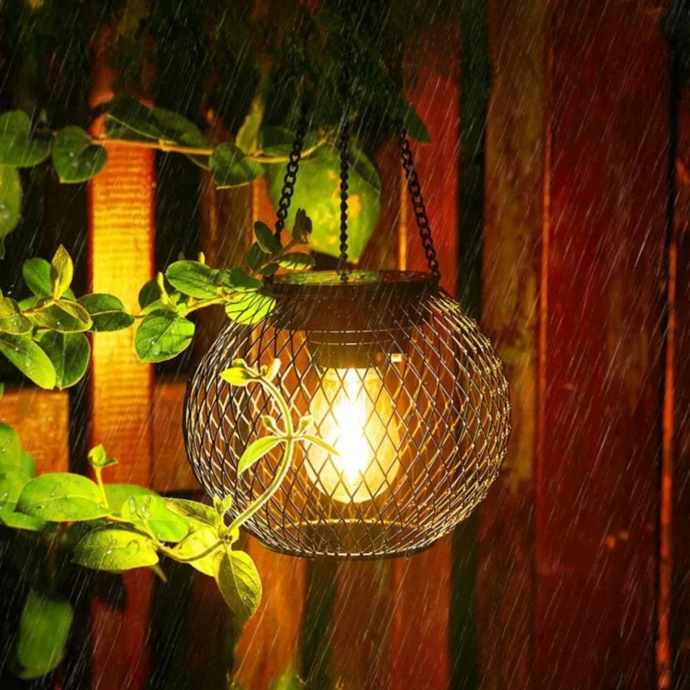 LuxRoyale Solar Powered Luminous Outdoor Lantern Black Mesh