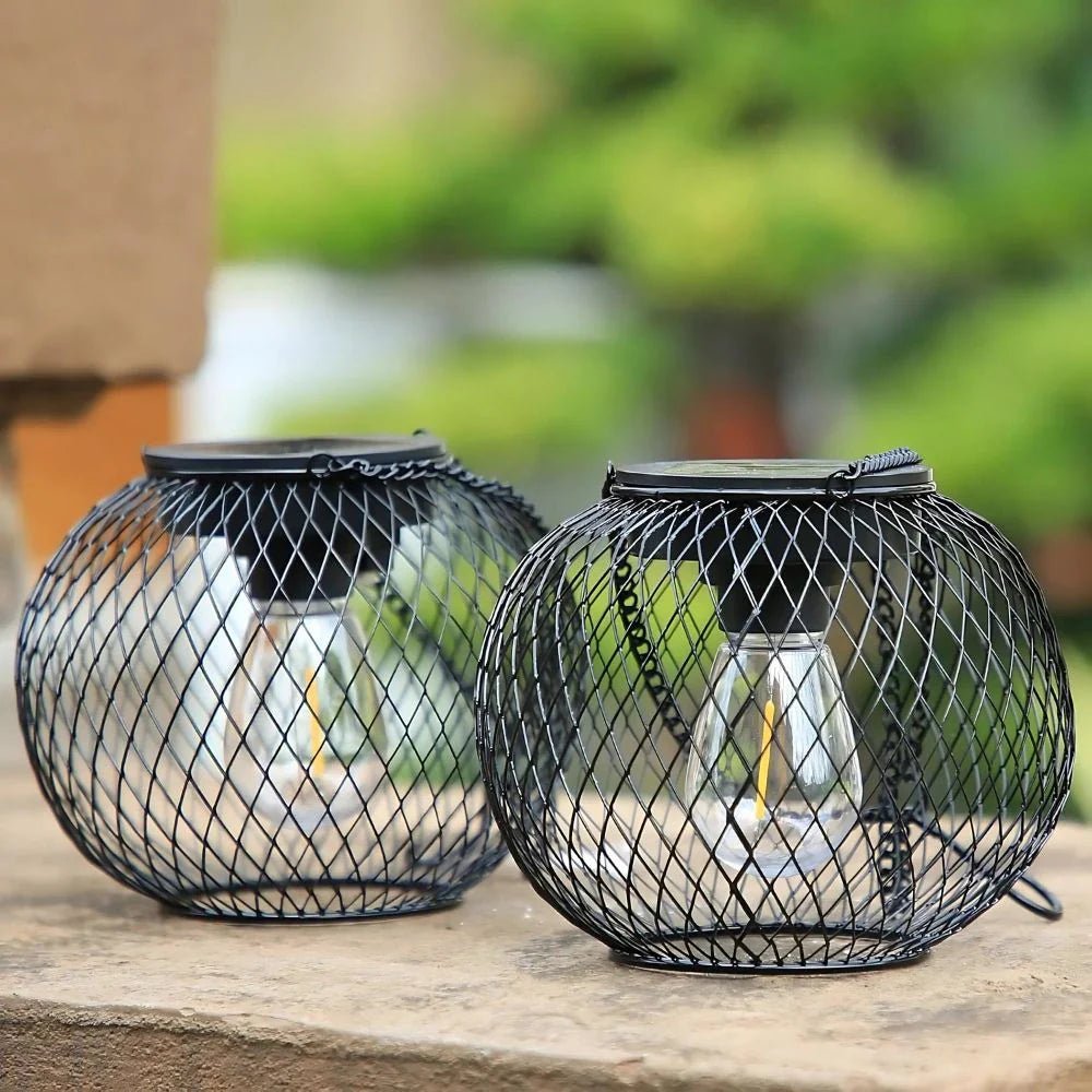 LuxRoyale Solar Powered Luminous Outdoor Lantern Black Mesh