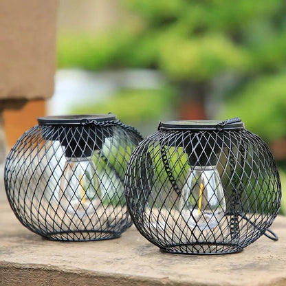 LuxRoyale Solar Powered Luminous Outdoor Lantern Black Mesh