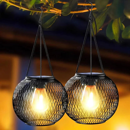 LuxRoyale Solar Powered Luminous Outdoor Lantern Black Mesh