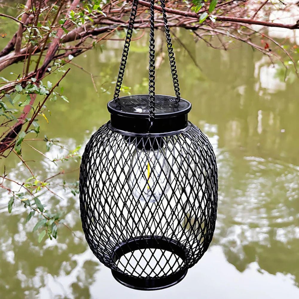 LuxRoyale Solar Powered Luminous Outdoor Lantern Black Mesh