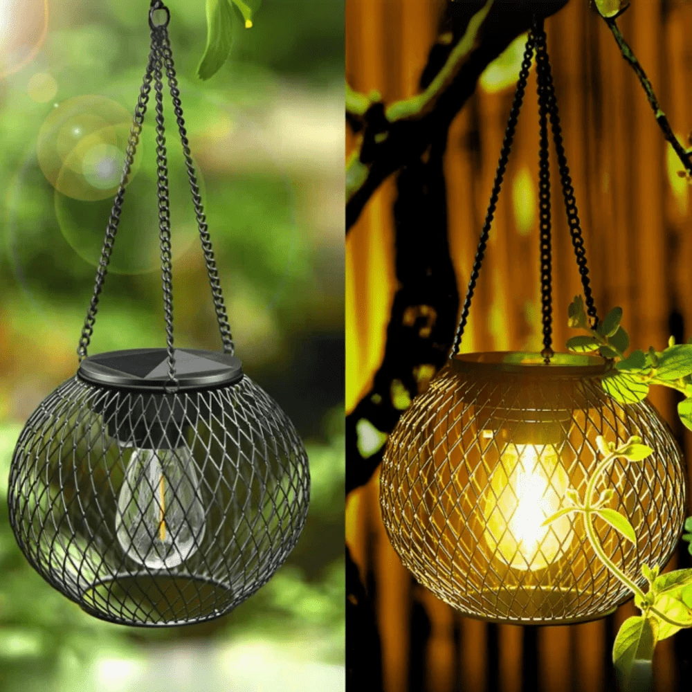LuxRoyale Solar Powered Luminous Outdoor Lantern Black Mesh