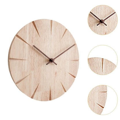 Solid Wood Wall Clock Wall Art Creative Design Silent for Hotel Shop Kitchen 4
