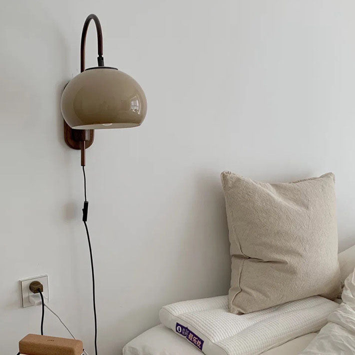 Solid Wood Wall Sconce – Dark Brown with Glass Globe for Warm Ambient Lighting in the Living Room or Bedroom 0