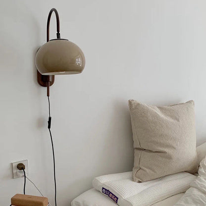 Solid Wood Wall Sconce – Dark Brown with Glass Globe for Warm Ambient Lighting in the Living Room or Bedroom 0