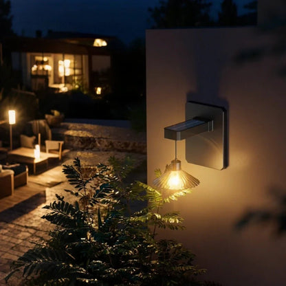 LuxRoyale Outdoor Solar Powered Wall Light With Pleated Shade