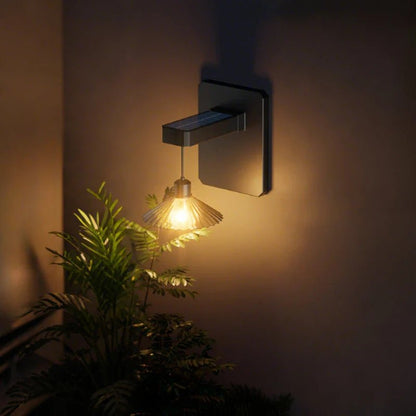 LuxRoyale Outdoor Solar Powered Wall Light With Pleated Shade