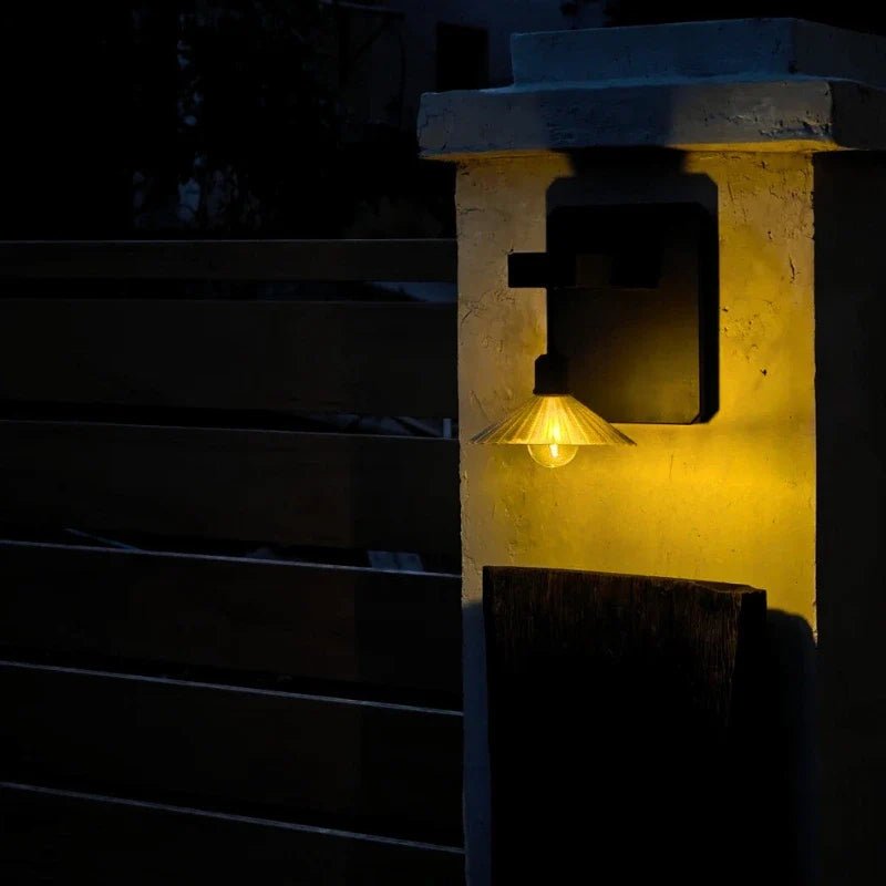 LuxRoyale Outdoor Solar Powered Wall Light With Pleated Shade