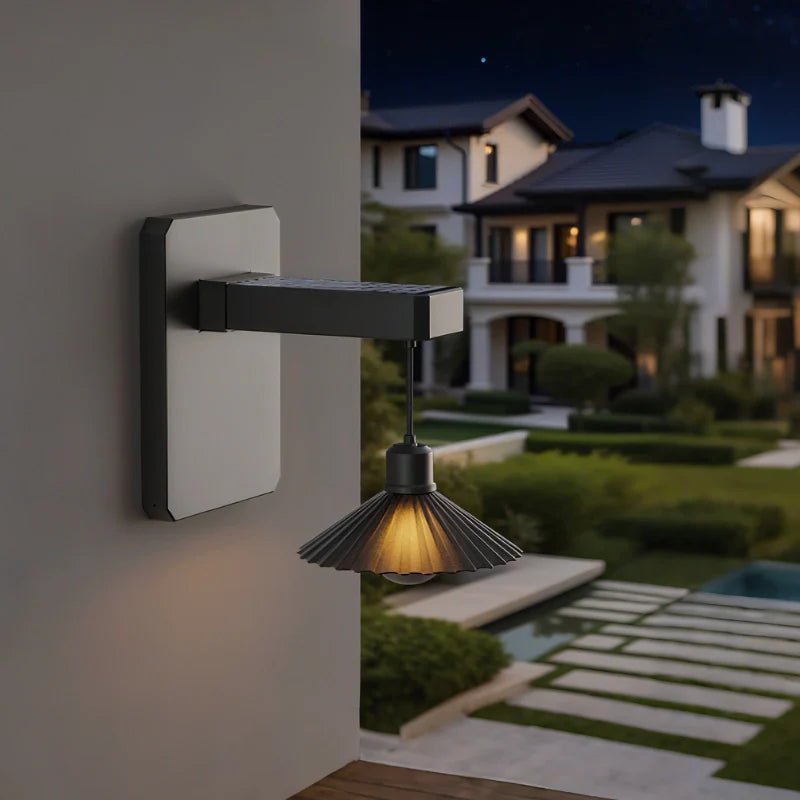 LuxRoyale Outdoor Solar Powered Wall Light With Pleated Shade