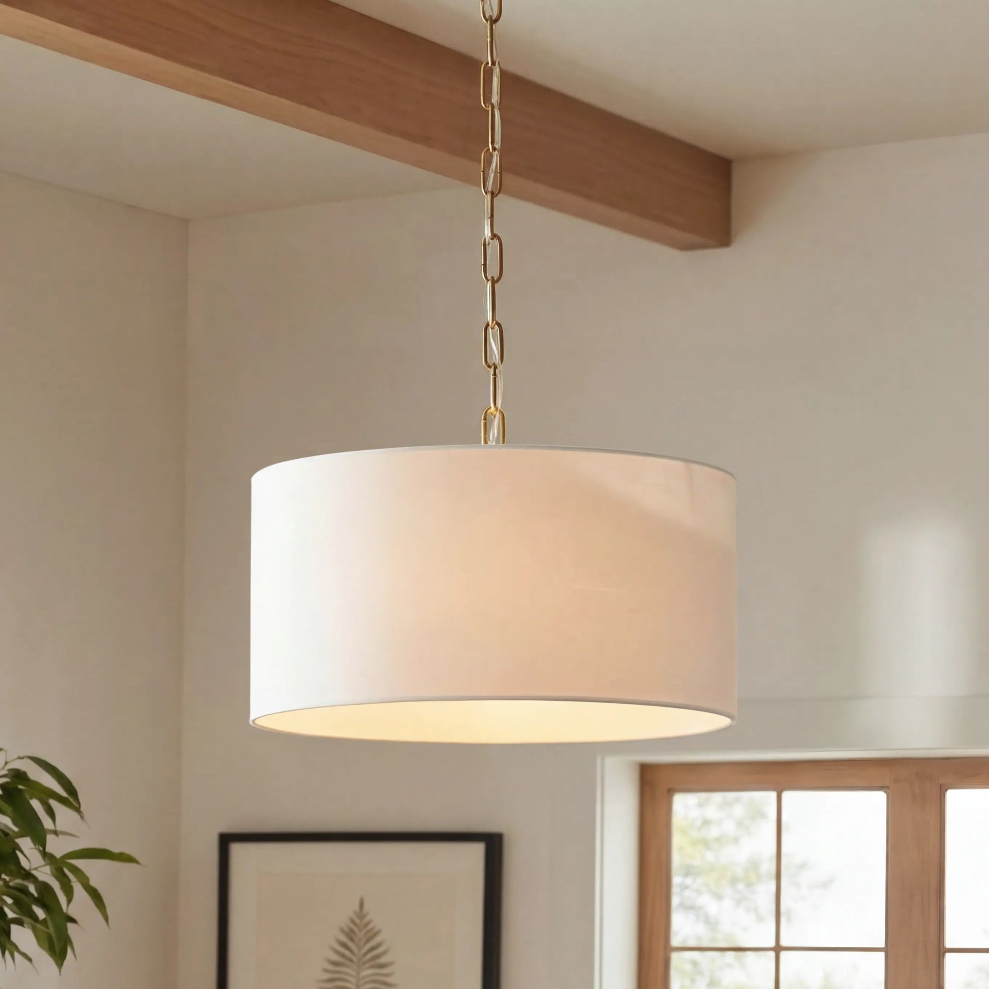 Soren Modern Farmhouse Linen Drum Pendant Light 0