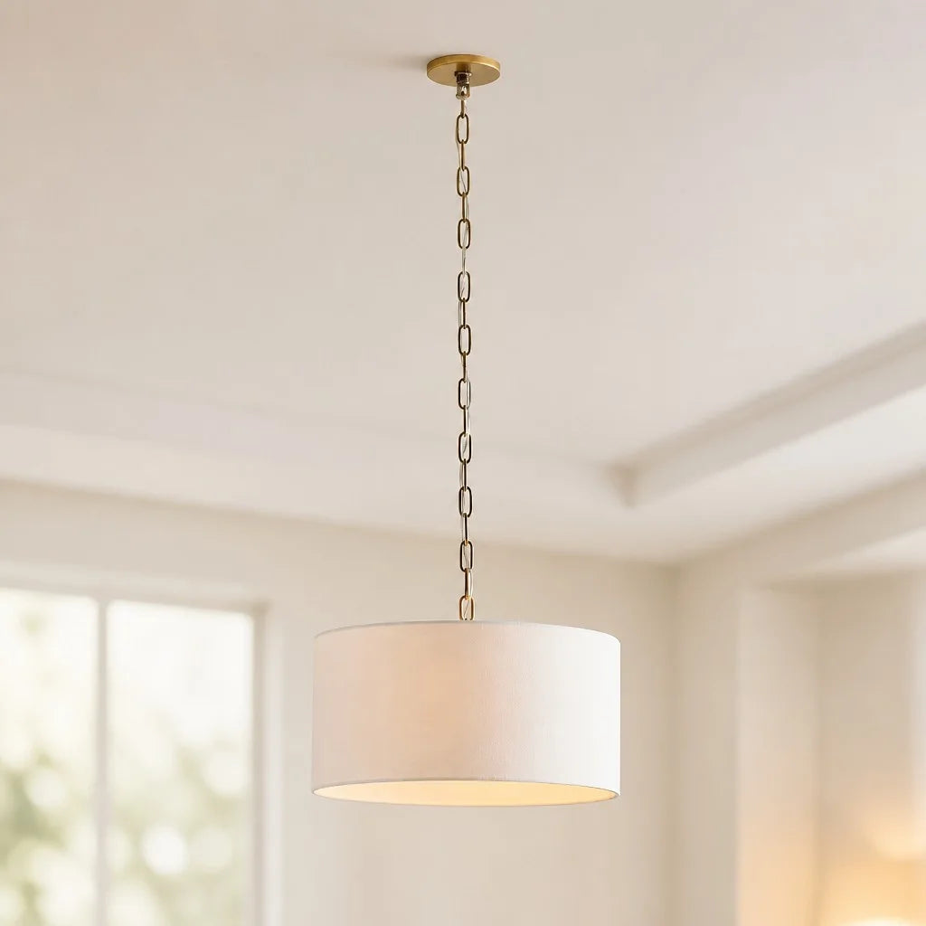 Soren Modern Farmhouse Linen Drum Pendant Light 1