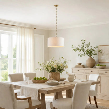 Soren Modern Farmhouse Linen Drum Pendant Light 3