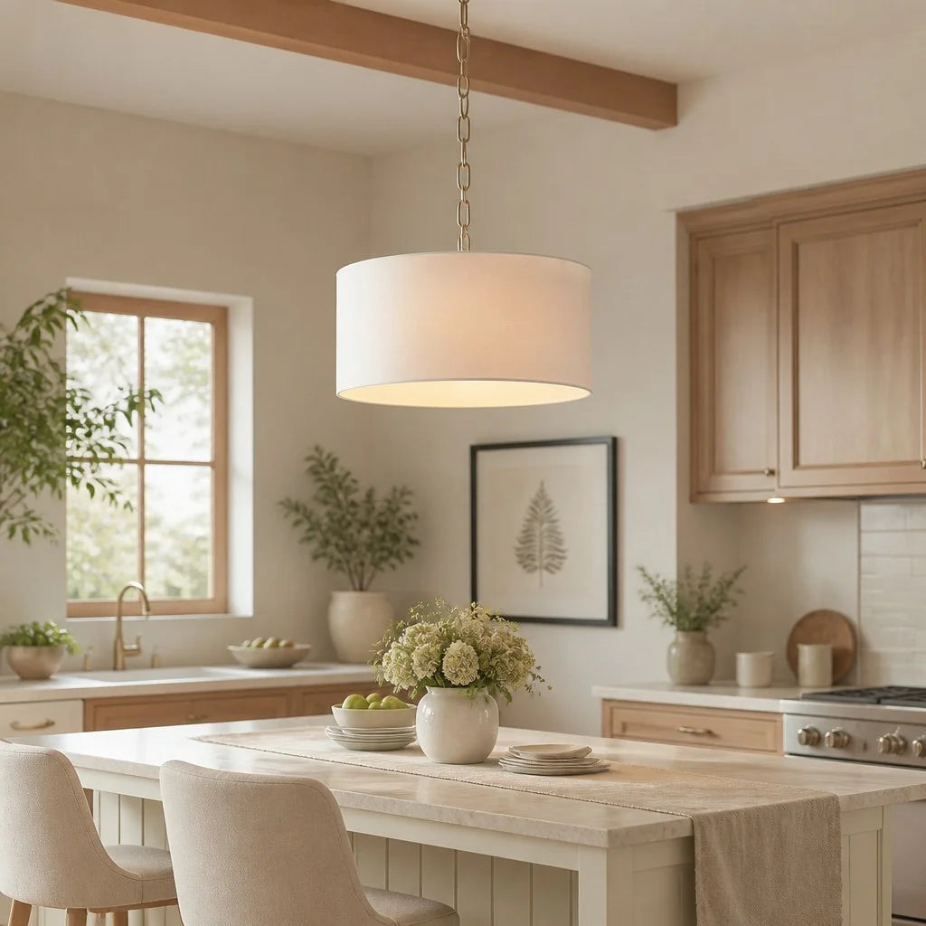 Soren Modern Farmhouse Linen Drum Pendant Light 5