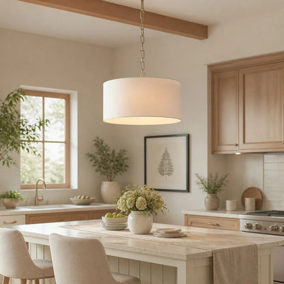 Soren Modern Farmhouse Linen Drum Pendant Light 5